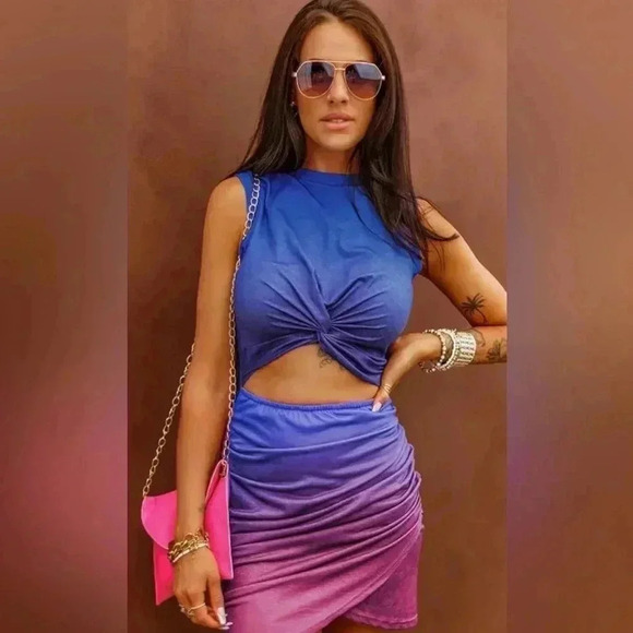 NWOT Pink Purple Blue Cut Out Ombre Bodycon Dress Size M - Picture 7 of 7